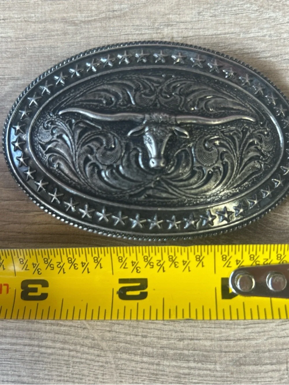 Western Longhorn Oval Belt Buckle - Silver‎ Tone